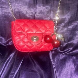 PRÜNE Sample Mini Red Leather Quilted Chain Strap Bag with Padlock Charm